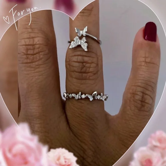 💝925 sterling silver butterfly dainty wedding band sister friendship ring gift - Picture 5 of 8